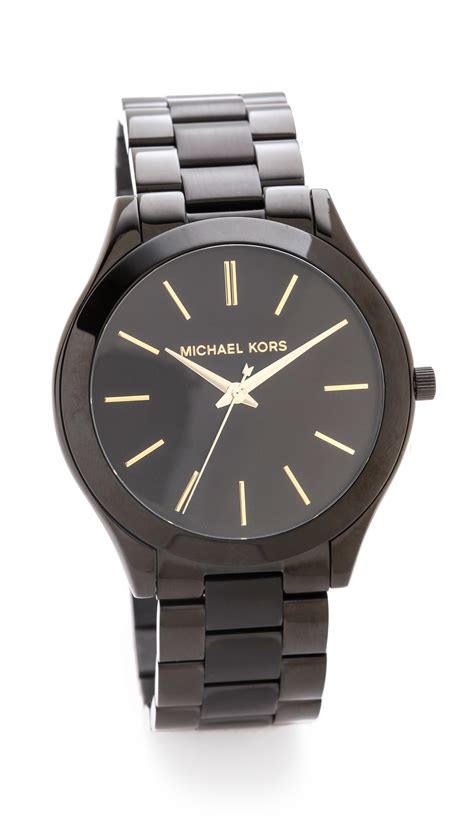 michael kors leather slim runway watch black|Michael Kors Watch 250300.